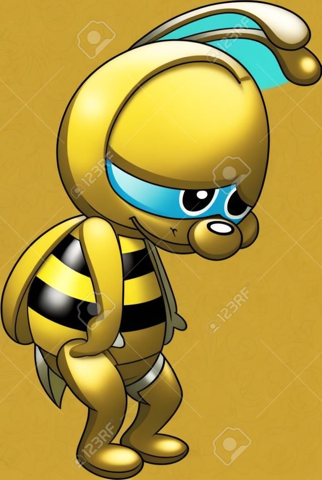 可愛的卡通蜜蜂是悲哀