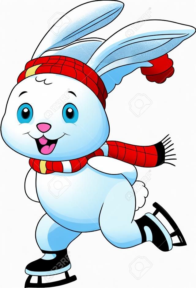 溜冰鞋上滑稽兔子的插画
