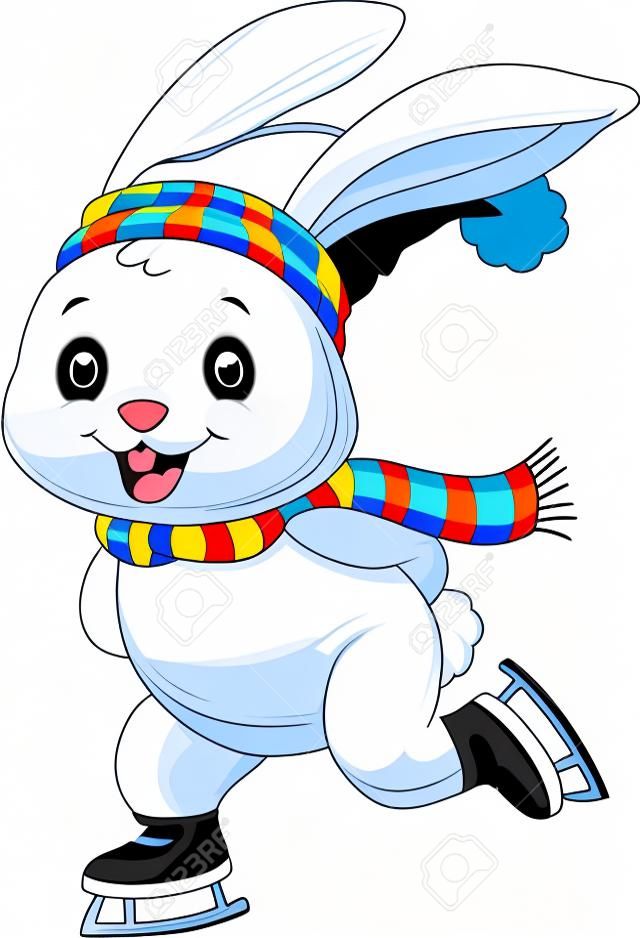 溜冰鞋上滑稽兔子的插画