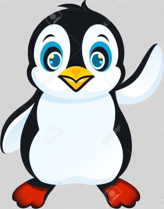 Ilustração do vetor de desenhos animados bonito do pinguim do bebê que acena isolado no fundo branco