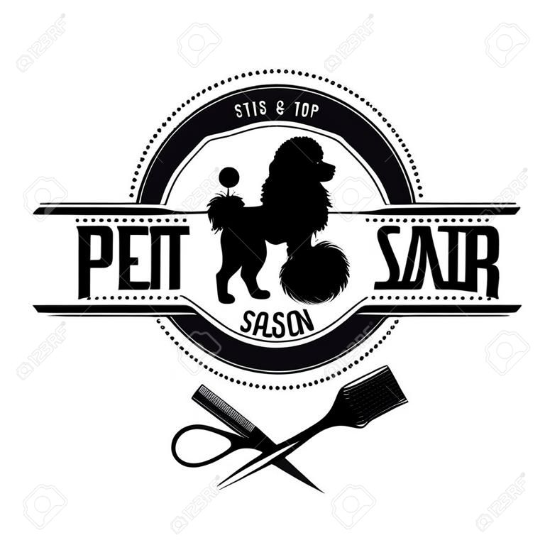 Logo für Tierfriseursalon, Styling- und Pflegeshop, Tierhandlung für Hunde und Katzen. Vektorillustration