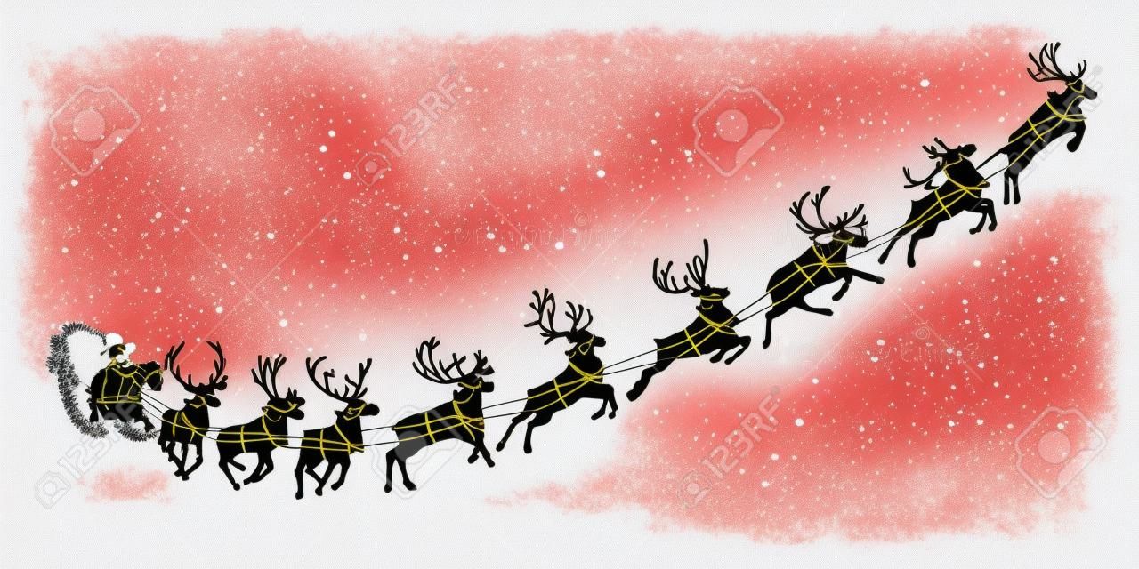 Traîneau du Père Noël avec renne. Santa livrant des cadeaux et des cadeaux. Illustration vectorielle