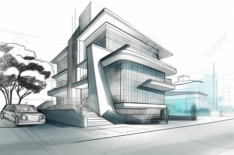 Premium Photo  Architectural project sketch. generative ai . modern  building sketch