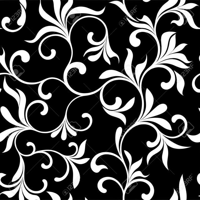 Siyah zemin üzerine beyaz çiçekler ile Seamless pattern