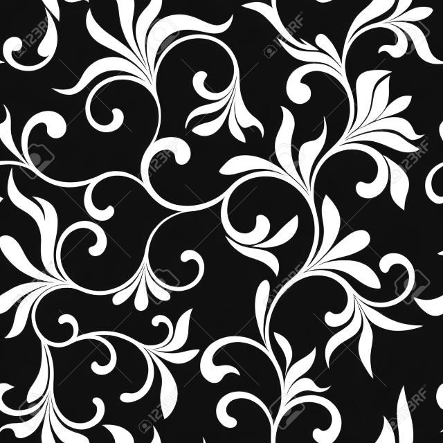 黒い背景に白い花のシームレス パターン