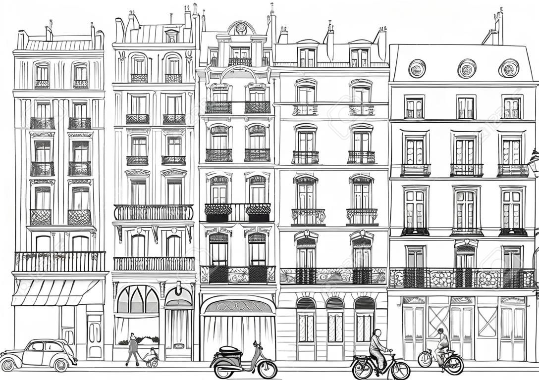 Ilustração de fachadas em Paris