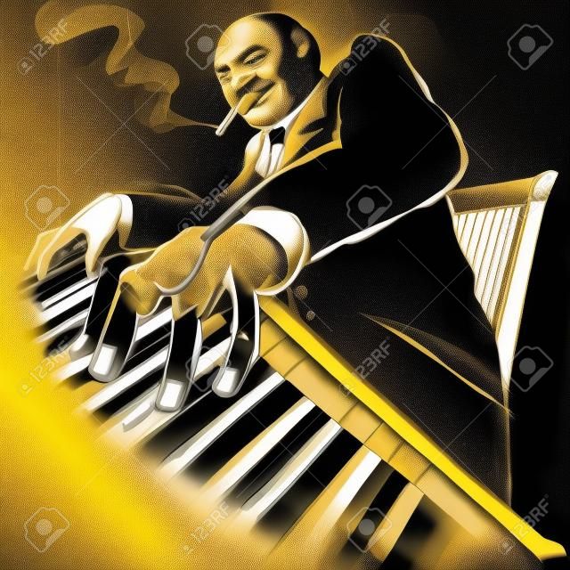 Ilustración de un pianista de jazz ragtime