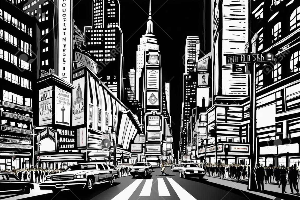 晚上在紐約市的街道向量插圖