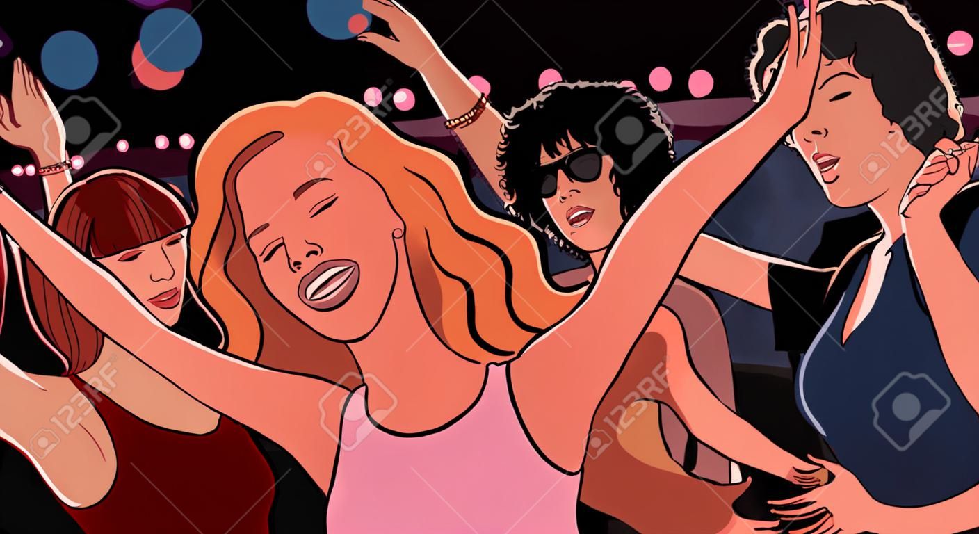 vrienden feesten op een concert - vector illustratie