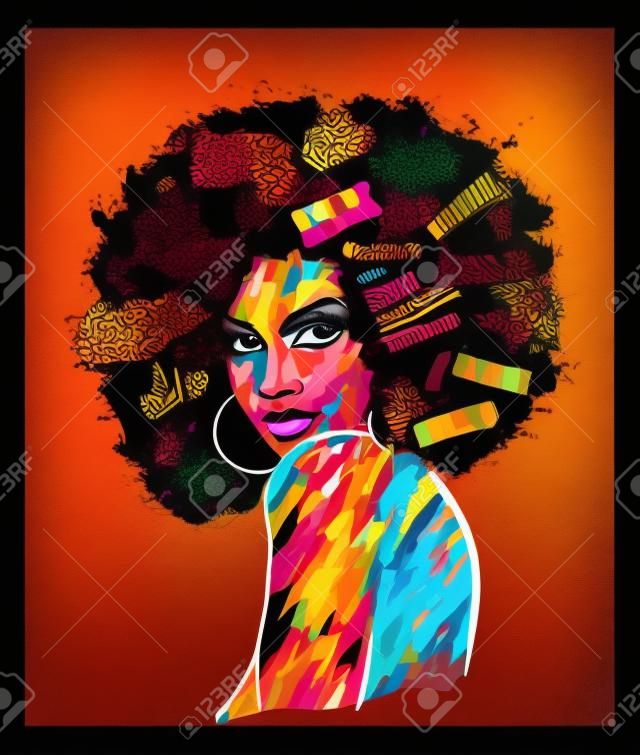 아프리카계 미국인 여성 얼굴의 원래 추상 미술 현대 디지털 그림 초상화, 인테리어 디자인, 페이지 장식, 웹 및 기타에 적합: 벡터 그림
