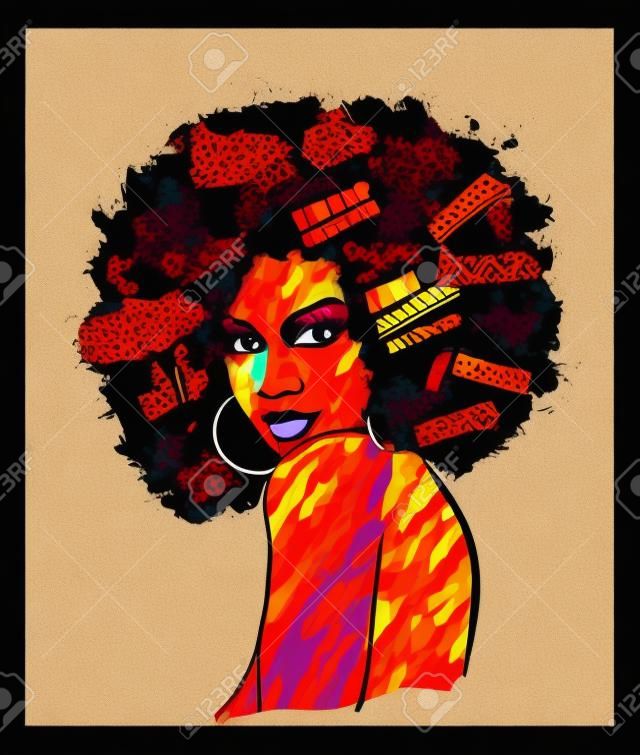 Oryginalna sztuka abstrakcyjna współczesnego malarstwa cyfrowego portret twarzy afro amerykańskiej kobiety, idealna do projektowania wnętrz, dekoracji strony, stron internetowych i innych: ilustracji wektorowych