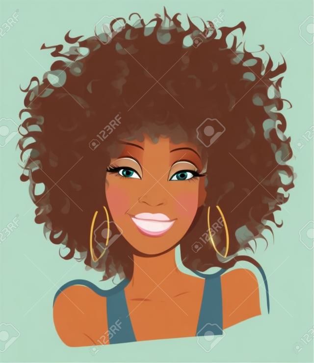 Portrait of a afro-american girl in a cartoon style - vector illustration