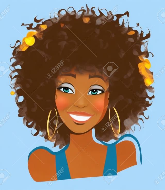 Portrait of a afro-american girl in a cartoon style - vector illustration