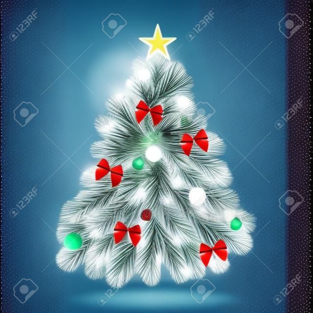 Árbol de Navidad con hermosas luces. Rama aislada. Ilustración de vector sobre fondo hermoso.