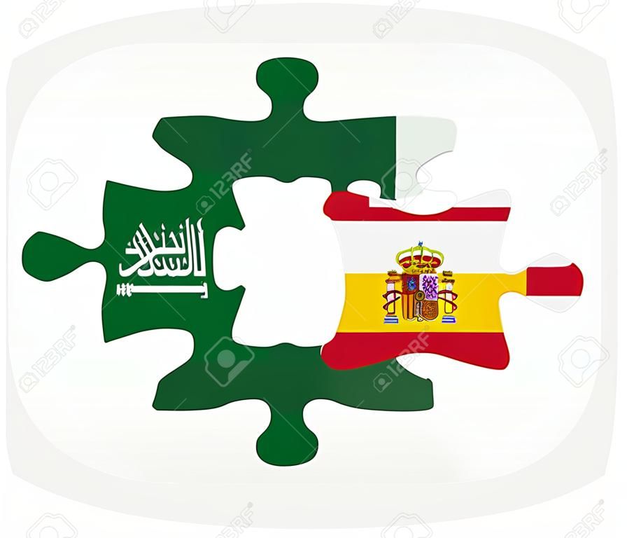 Saudi Arabia and Spain Flags in puzzle isolated on white background