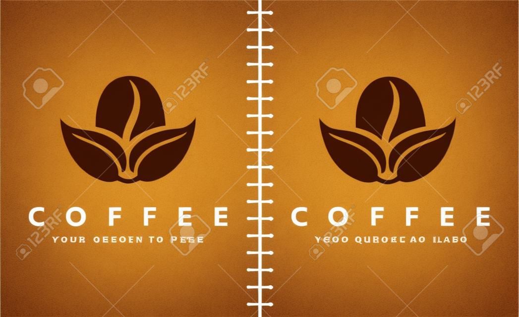 Ziarna kawy i liść logo wektor logo projektu ilustracji wektorowych