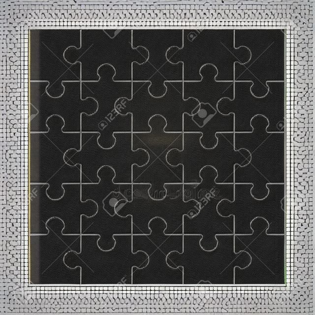 Square maze grid template Jigsaw puzzle 25 pieces thinking game and 5x5 jigsaws detail frame design Black and white stock vector illustration