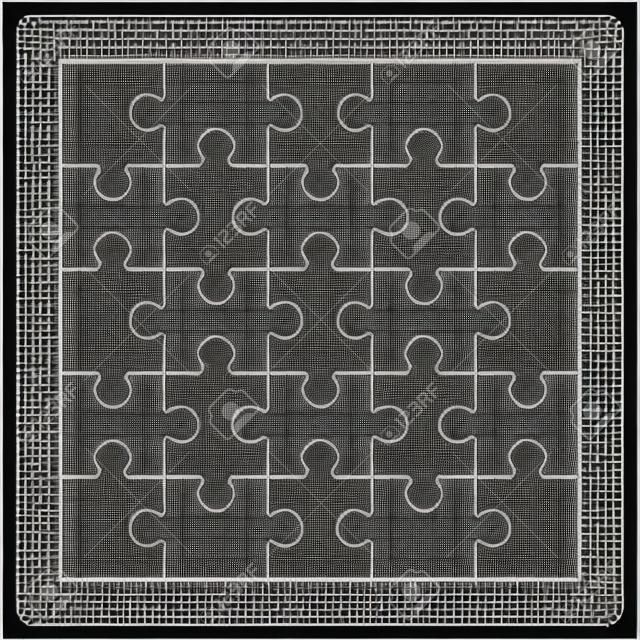 Square maze grid template Jigsaw puzzle 25 pieces thinking game and 5x5 jigsaws detail frame design Black and white stock vector illustration