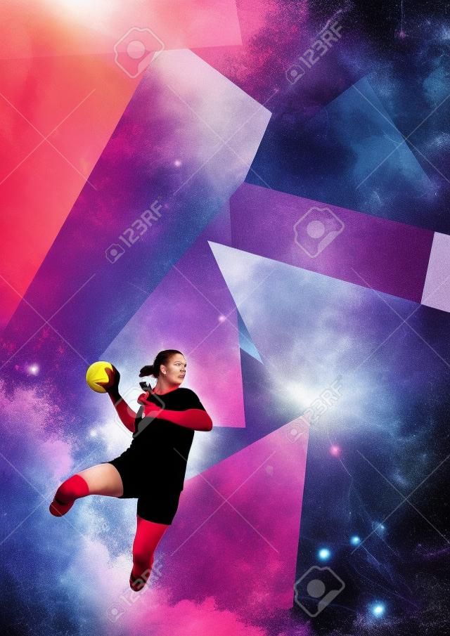 Mujer de Balonmano cartel o folleto fondo con el espacio