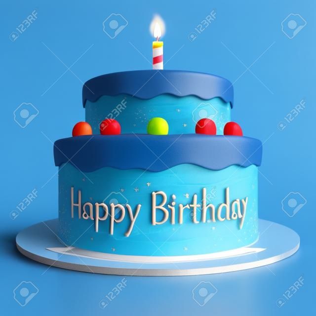 3D Happy Birthday Blue Cake voor jongens