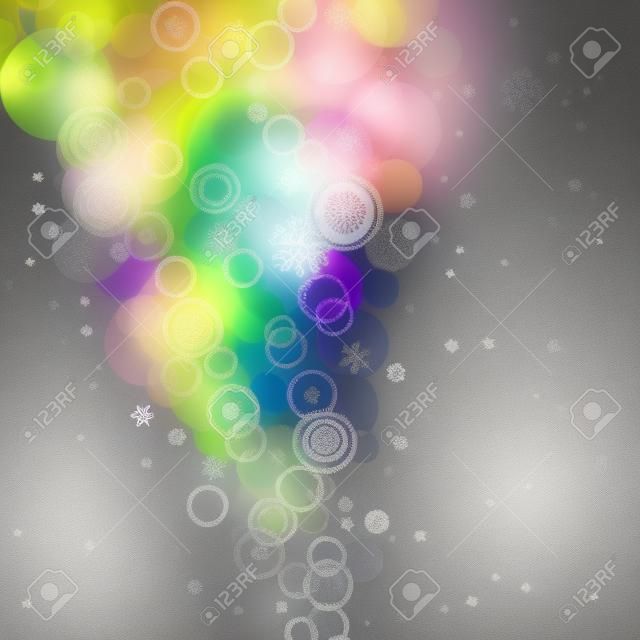 Abstract Circles and Snowflakes of llight with Raibow Colours Background