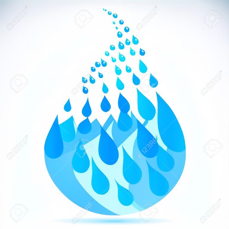 Goccia blu dell'acqua pulita fatta di piccole gocce, illustrazione di vettore.