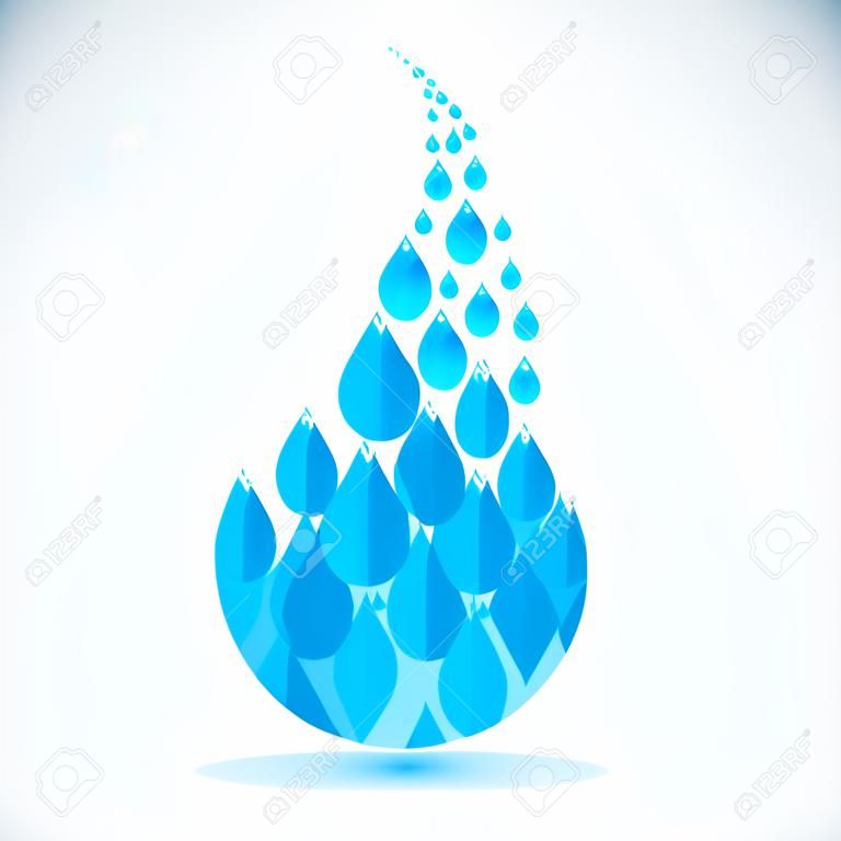 Goccia blu dell'acqua pulita fatta di piccole gocce, illustrazione di vettore.
