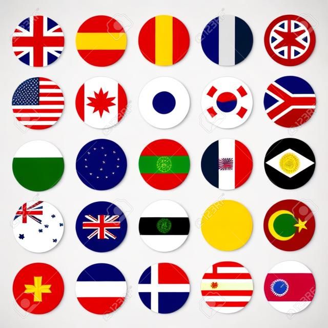 Bandeiras de círculo vector do mundo. Bandeiras ícones em estilo plano. Bandeiras vetoriais simples dos países.