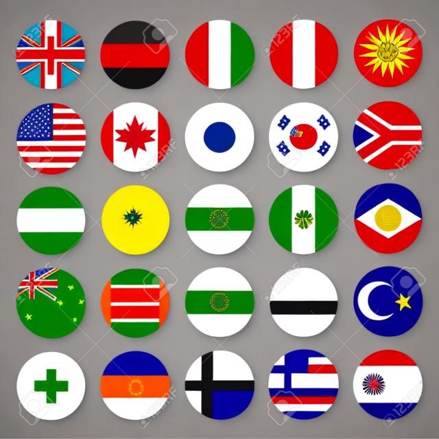 Bandiere vettoriale cerchio del mondo. Bandiere icone in stile appartamento. Semplici bandiere vettore dei paesi.