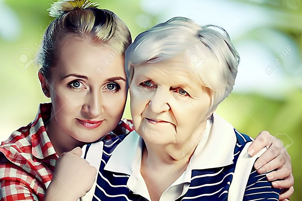 Senior and youg woman. Grandmother and granddaughter.