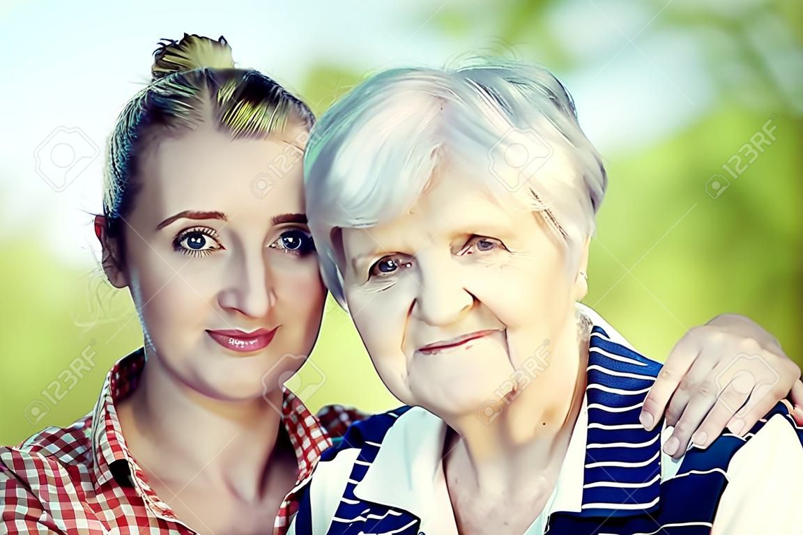 Senior and youg woman. Grandmother and granddaughter.