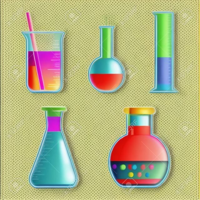 Красочный набор химических сосудов. Векторная иллюстрация