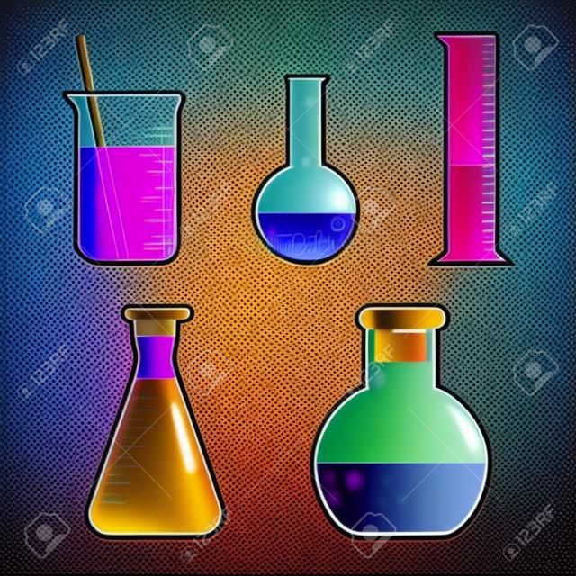 Colorful set chemical vessels. Vector illustration