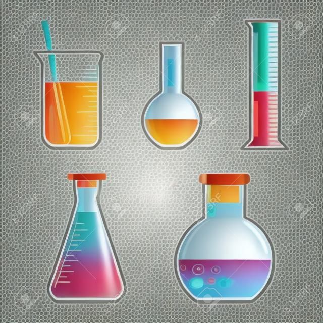 Красочный набор химических сосудов. Векторная иллюстрация
