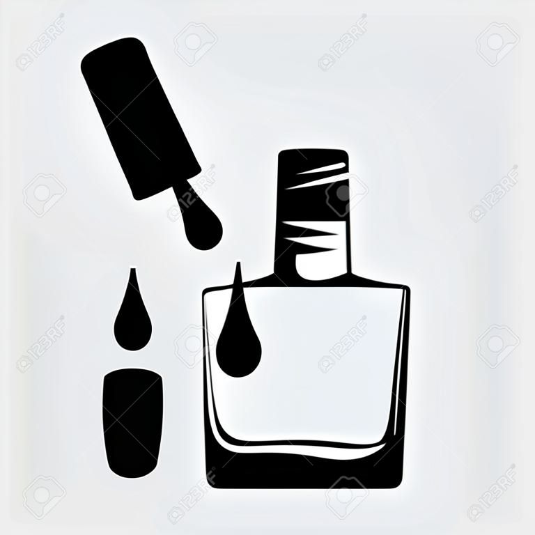Nail polish, open bottle. Black silhouette. Vector illustration