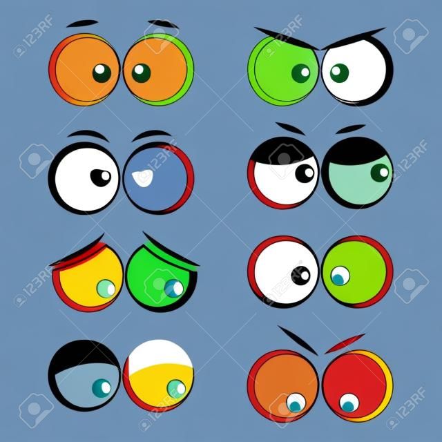 Colección de ojos de dibujos animados con diferentes emociones. Ilustración vectorial