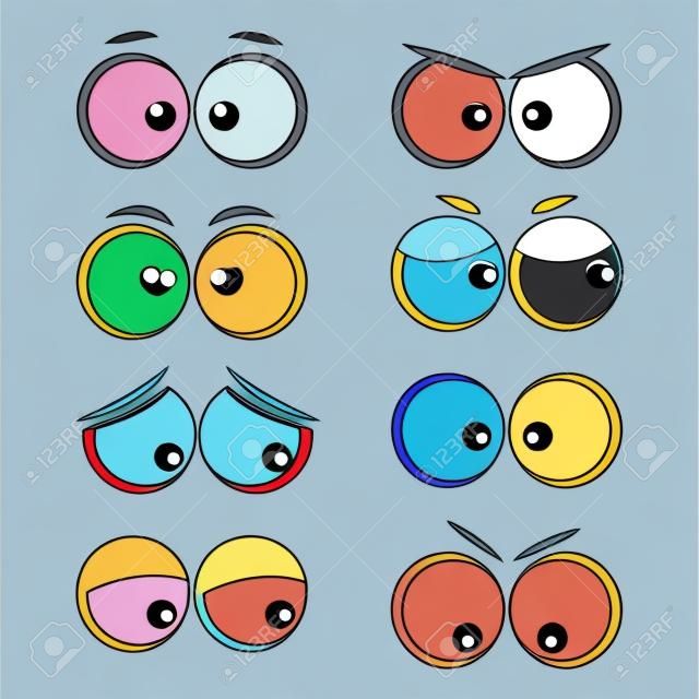 Colección de ojos de dibujos animados con diferentes emociones. Ilustración vectorial