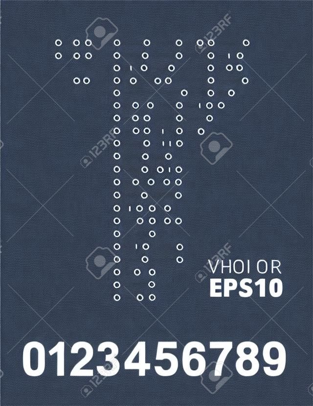 번호 0-9, 이진 코드의 폰트, 모든 숫자가 나열된