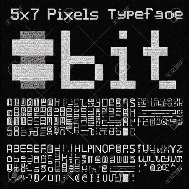 Old computer  typeset. 5x7 pixels glyphs charset, vector set.