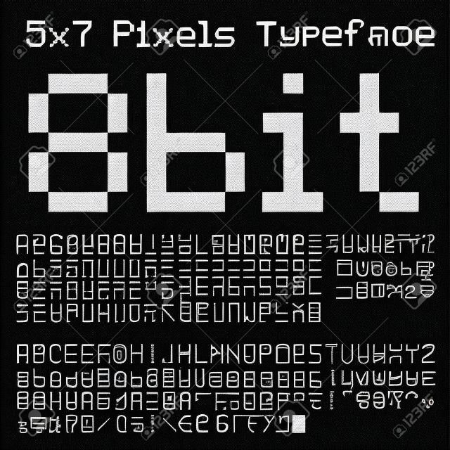 Old computer  typeset. 5x7 pixels glyphs charset, vector set.