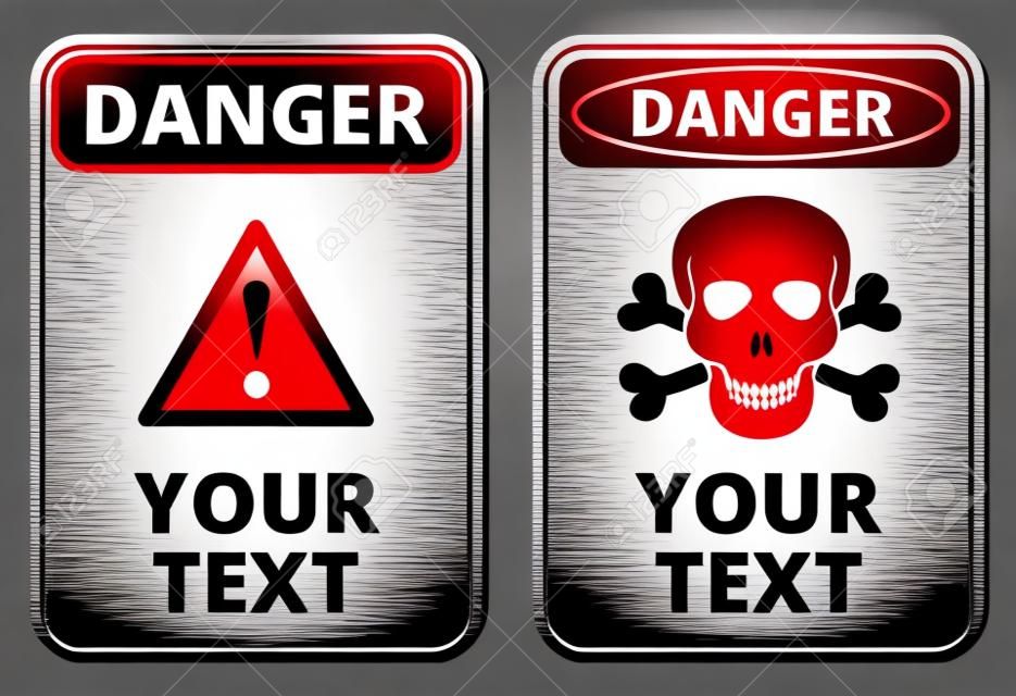 Danger  sign template with A4 format proportion. Two red, black and white colored design. Vector