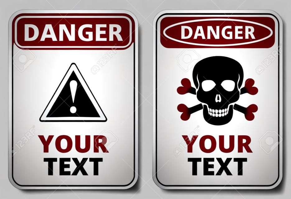 Danger  sign template with A4 format proportion. Two red, black and white colored design. Vector
