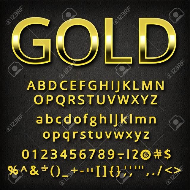 Oro lettera, caratteri alfabetici con numeri e simboli.