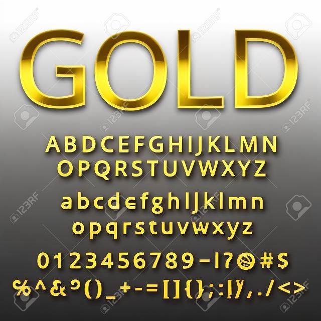 Золото письмо, алфавитные шрифты с цифрами и символами.