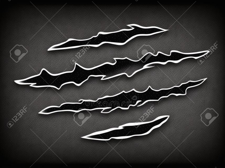 Claws Tier Kratzen Trails Metall grau unter der Haut Vektor-Illustration mit schwarzen dunklen Hintergrund