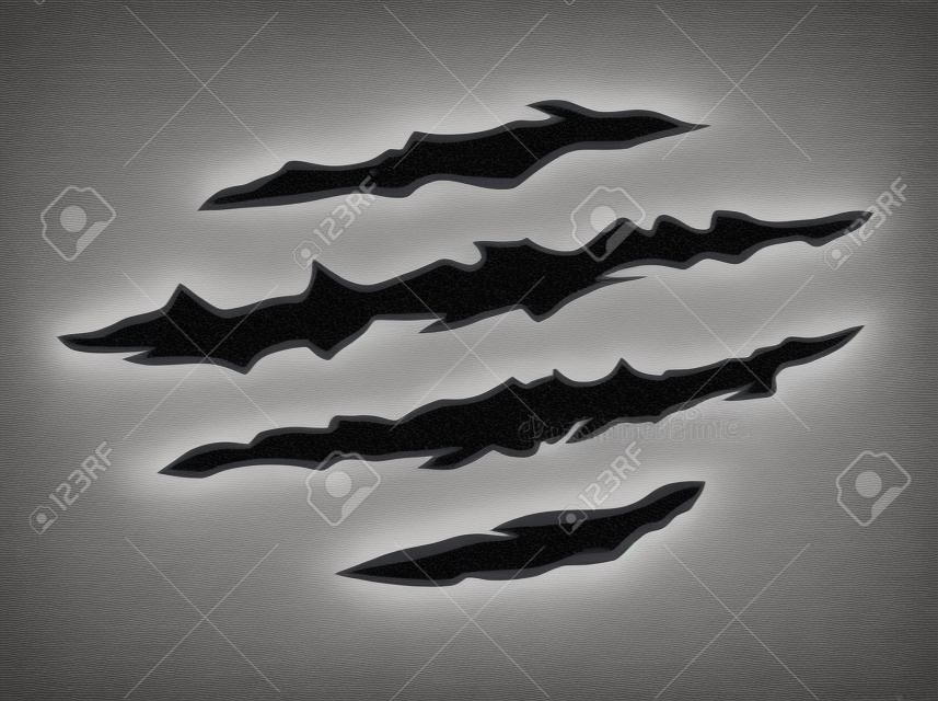 Garras arañando animales rutas gris metálico en la ilustración vectorial de la piel con negro fondo oscuro