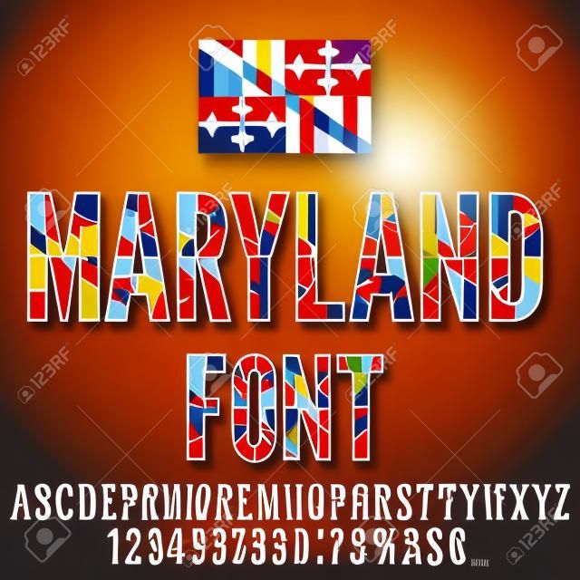 Maryland EUA fonte bandeira do estado. Alfabeto, números e símbolos estilizados por bandeira do estado. Vector typeset