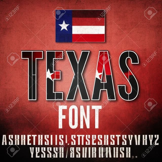 Texas USA state flag font. Alphabet, numbers and symbols stylized by state flag. Vector typeset