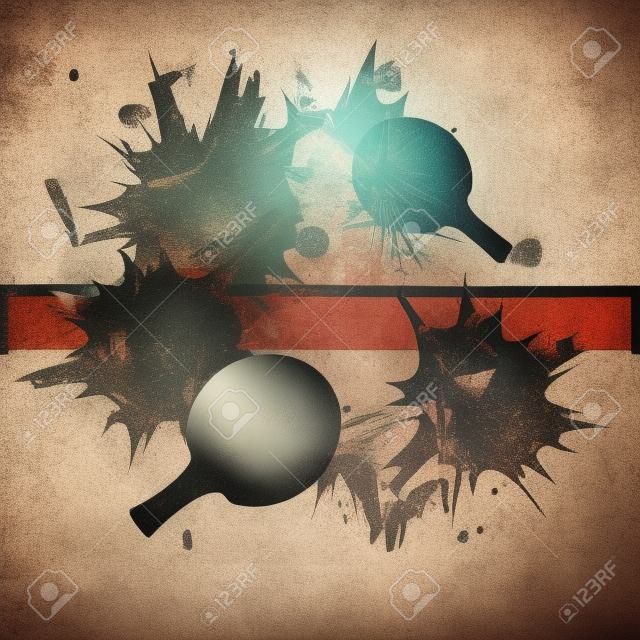 乒乓球海報設計。與顏色斑點的背景。 Grunge矢量圖