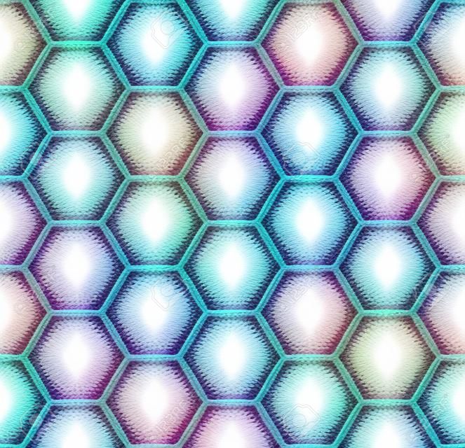 Geometric seamless repeating pattern with hexagon shapes in pastel colors.